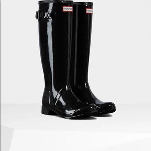 glossy black hunter boots tall